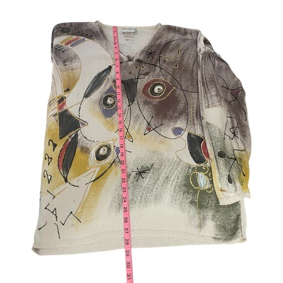 Vintage Kolorway Cotton Hand Painted Sweater Neutral Women's Size 2 Art To Wear - Picture 9 of 13